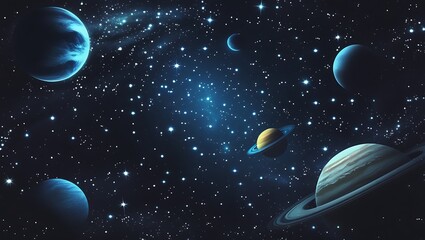 Naklejka premium Stunning Deep Space Galaxy View with Planets, Stars and Cosmic Clouds