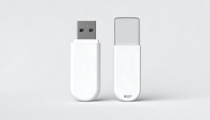 White USB Flash Drive Mockup with Closeup on White Background  Modern Technology Concept.