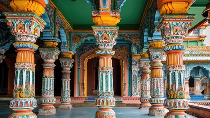 Obraz premium Vibrant Indian Palace Architecture: A Symphony of Colors and Intricate Detail