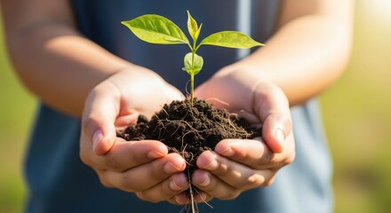 Hands Holding Young Plant Seedling