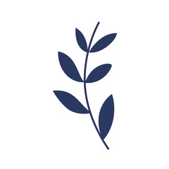 2d  Flat dark blue leafy branch with simple botanical design, minimal vector style, perfect for nature prints, invitations, and decorative floral patterns.