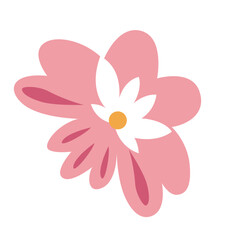 2d  Flat pink flower with layered petals and white center, minimal style, perfect for invitations, greeting cards, and floral decorative prints.
