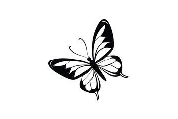 Fototapeta premium A delicate black and white sketch of a butterfly with intricate wing patterns rendered in a classic silhouette style perfect for artistic and natural themes