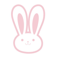 Fototapeta premium 2d Cute bunny face with long pink ears, flat cartoon vector icon on white background. 