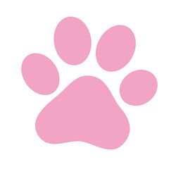 2d Pink paw print icon with soft tones and rounded shapes, flat cartoon design on white background.
