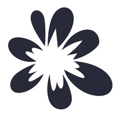 2d Abstract flower with rounded black petals and central circle, illustrated in minimal flat style on white background.

