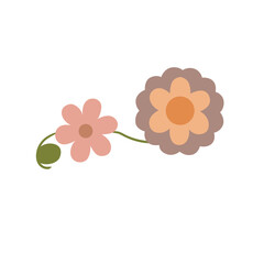 2d Soft pink and orange vintage flowers in flat style, suitable for retro-themed design.
