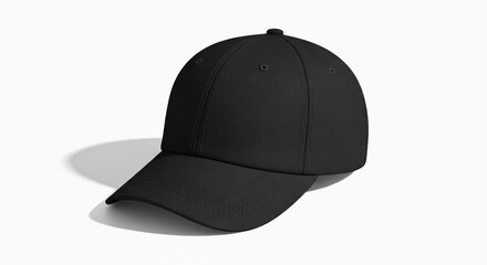 Classic black baseball hat mockup template on a white background for apparel branding.