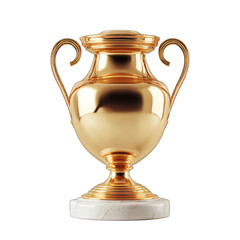A gleaming golden trophy, amphora-shaped, with two curved handles, rests on a marble base.  Its polished surface reflects light, suggesting prestige and accomplishment