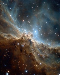 Celestial nebula, vibrant hues, cosmic dust, stellar birth