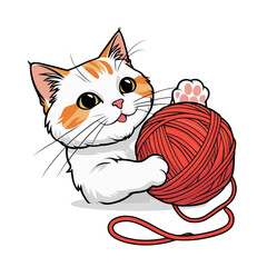 Cute Persian-Scottish Fold cat playing with yarn ball