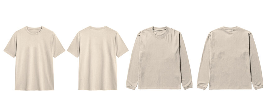 Mockup showcase your designs flawlessly on these four creamcolored short and longsleeved tshirts.