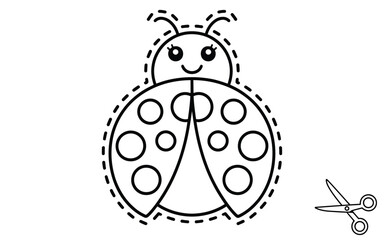 Cartoon ladybug with dotted wings and scissors ladybird