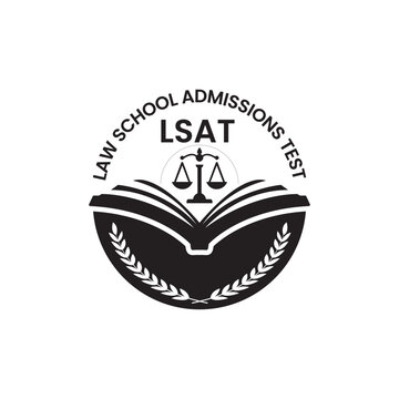 LSAT Law School Admissions Test:  Black and White Emblem,  Formal, Achievement-Oriented Design.