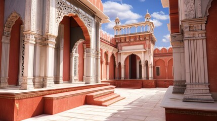 Obraz premium Majestic Indian Palace Courtyard: Architectural Marvel Under a Sunny Sky