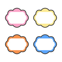 Pastel labels with flower frame shapes. Ideal for name tags, digital planners, printable stickers, and kids' note tags. Transparent PNGs and vector files for easy use.
