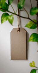 Empty tan tag hangs from plant