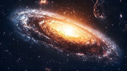 Fototapeta premium Spiral galaxy with vibrant colors and celestial bodies.