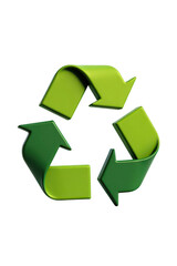 Obraz premium Three-dimensional recycling symbol in bright green and lime green.