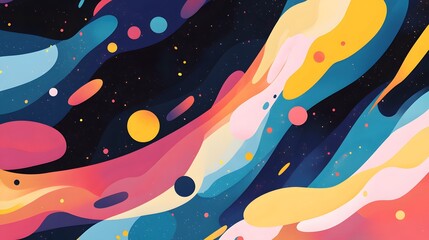 Vibrant abstract design with flowing shapes and colors.