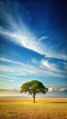 Obraz premium A serene landscape with a solitary tree standing in the midst of a vast