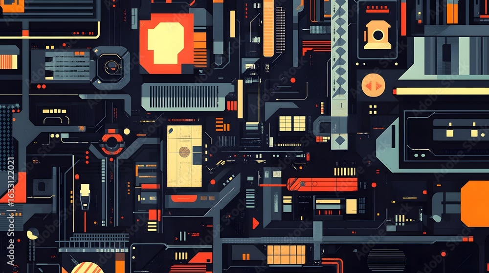 Poster abstract digital circuit pattern design.