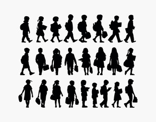 Group of Students with Books and Bags Silhouette EPS Vector Design Collection