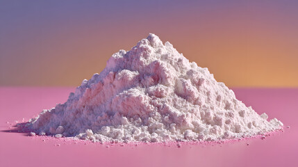 White powder pile on pink surface abstract background studio shot close up