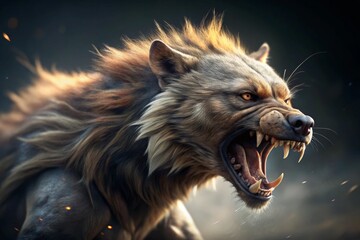 Fototapeta premium Ferocious Wolf Hybrid Growling