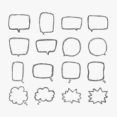 Obraz premium A collection of simple lines hand drawn speech bubbles in various shapes. Set of simple of hand drawn speech bubbles in various sizes and shapes. Set of simple lines hand drawn speech bubbles