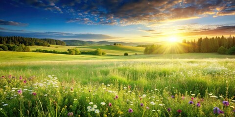 Sunlit field with a blank area