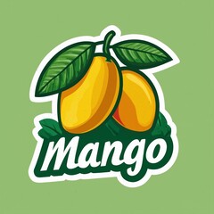 Simple flat vector logo of a cute mango with bold lines and bright colors on a pastel green background, minimalist cartoon design in high definition professional quality for branding or icon use