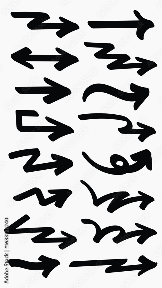 Aufkleber set of simple bold lines hand drawn black arrows in various style. set of simple of hand drawn black