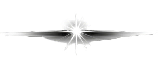 A stylized, grayscale image depicting a radiant burst of light, centrally positioned, emanating outwards, resembling a stylized star or celestial event, set against a pure black background