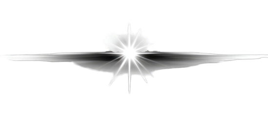 A stylized, grayscale image depicting a radiant burst of light, centrally positioned, emanating outwards, resembling a stylized star or celestial event, set against a pure black background