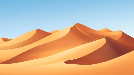 Desert dunes under a pale blue sky.