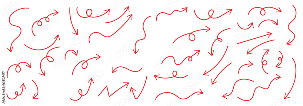 Poster set of hand drawn arrows. simple arrows collection isolated on white background. arrow mark icons ve