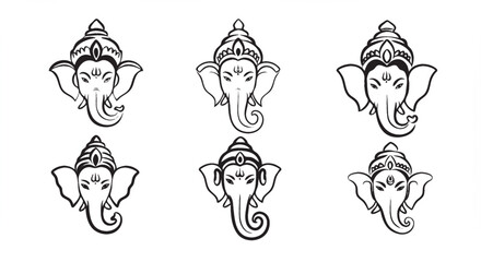 Icon sheet featuring multiple logo variations of Lord Ganesha’s face, inspired by Hindu Indian tradition.