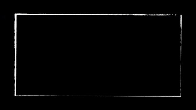 Animated abstract square frame with scribble pattern, hand drawn white chalk scribble frame Alpha channel