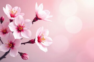 Obraz premium Delicate hand-drawn cherry blossoms, pink backdrop Pastel color palette , floral, cherry, art