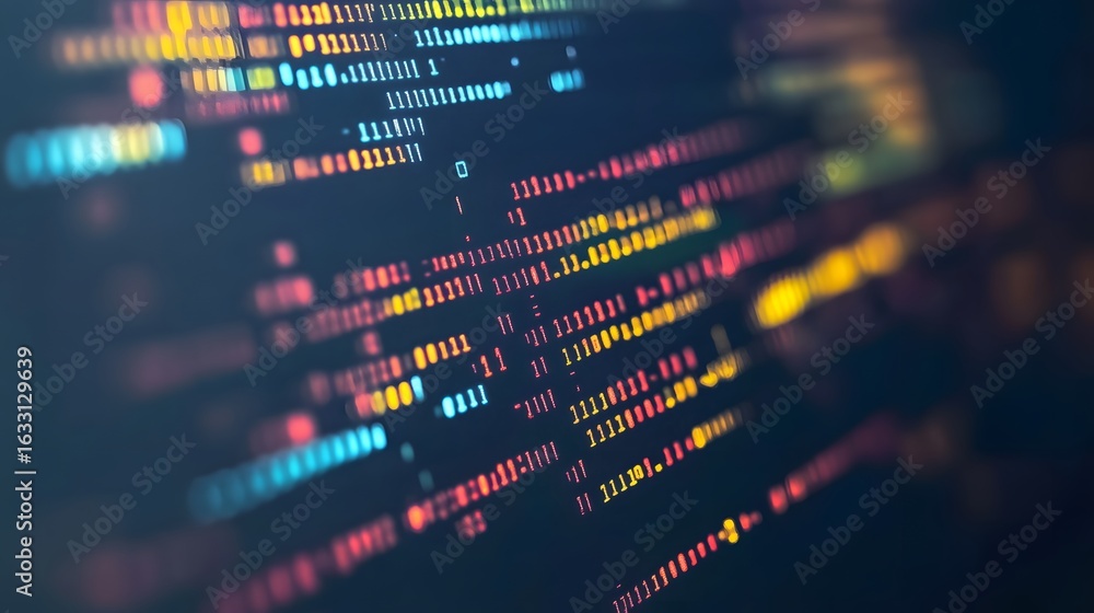 Poster close-up view of colorful computer code.