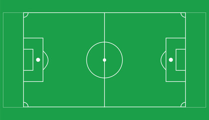 Football Soccer Field Vector Illustration – Green Pitch Layout with White Line Markings – Top View Flat Design for Sports Strategy, Game Planning, Infographics, Web and Print – EPS Format

