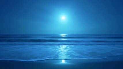 Serene moonlit ocean view with gentle waves reflecting light on a calm beach at night - Powered by Adobe
