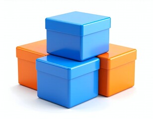 Fototapeta premium Boxes Stacked with Blue and Orange, Gift, and Isolated.