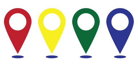 Colorful Location Pin Set Vector Illustration – GPS Map Marker Icons, Navigation Symbols, Travel Direction Signs, Editable EPS Graphic Design Elements for Apps, Web, and Infographics

