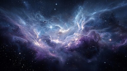 Fototapeta premium Vast cosmic nebula, swirling clouds of iridescent purple, blue, and white nebulae against a backdrop of countless stars