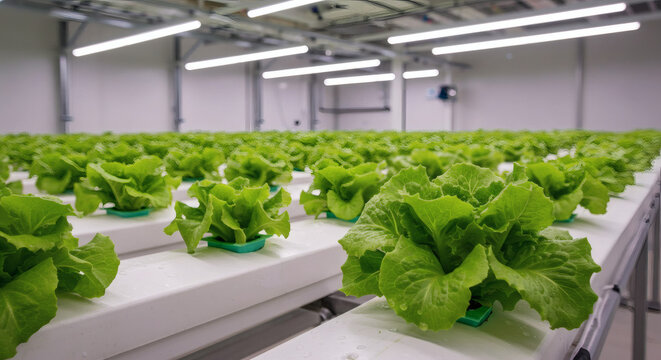 Hydroponic Greens Lush Lettuce Growing Indoors Under LED Lighting