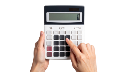 Hands Operating a Calculator, Isolated on Transparent Background