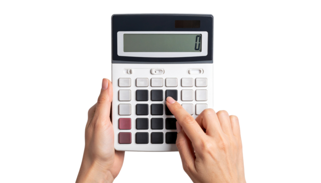 Hands Operating a Calculator, Isolated on Transparent Background