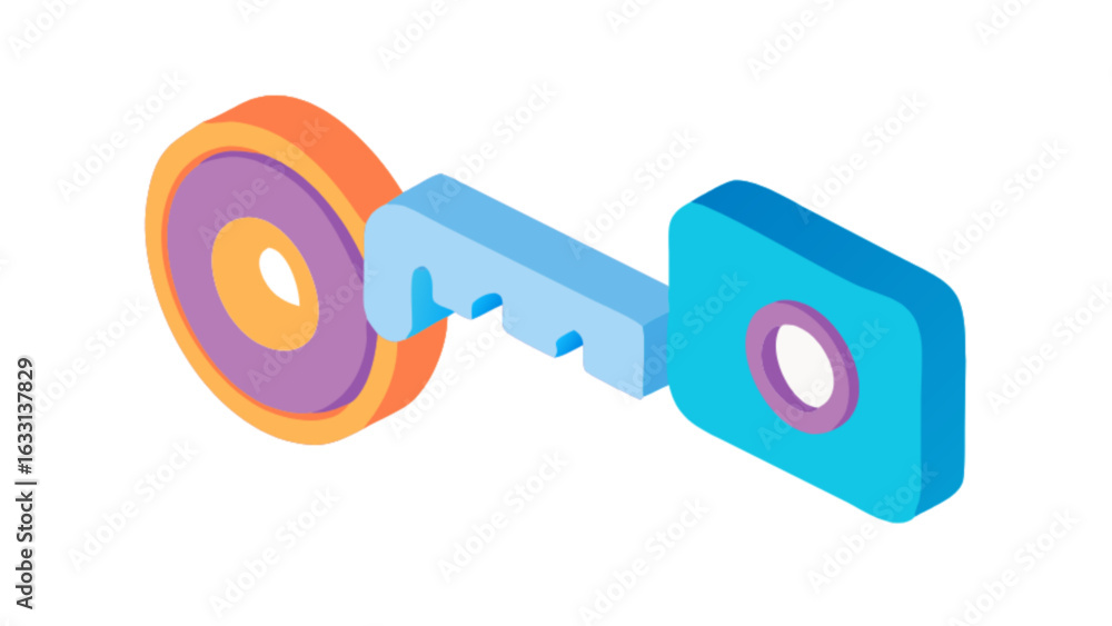 Poster isometric key vector illustration for security access and protection concept design element graphic 